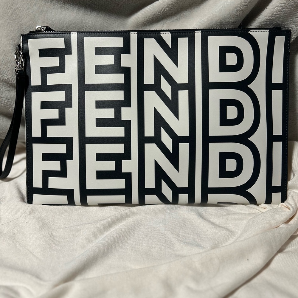 Fendi Black & White Wristlet Pouch